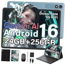 Android 16 Tablet with Keyboard, 10 inch Tablet with 24GB 256GB 2TB Expand Black