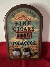 CIGAR THEMED WOOD 6 KEY HOLDER CABINET WALL MOUNT 10.5x6.5 MAN CAVE DEN GARAGE
