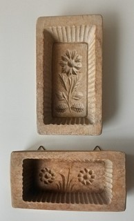 Zwei Holz Buttermodel Butterformen Antik Blumenmotiv Handgeschnitzten