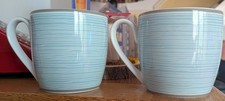NEXT 2 X Blue White Grey Striped Mug Wibbly Wobbly Coffee Tea Cup Matching Set 