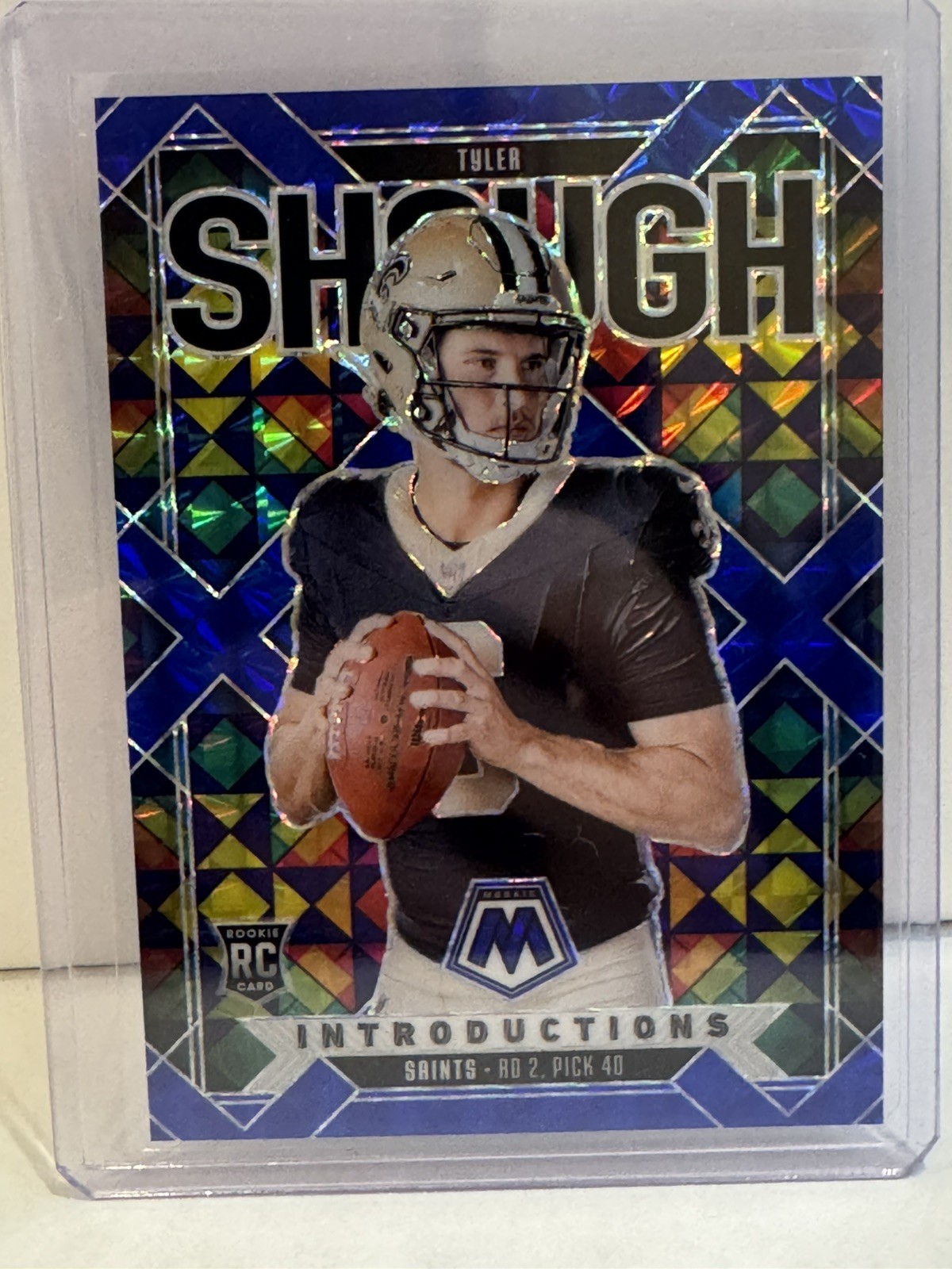 2025 Panini Mosaic Tyler Shough Introductions Blue Mosaic Prizm RC /99 Rookie RC