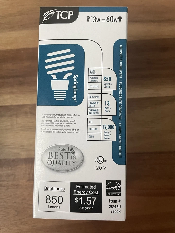 TCP ~ 1200 Lumens 12,000/hr Springlamp 18w = 75w 28918U 2700K - Image 3 of 3