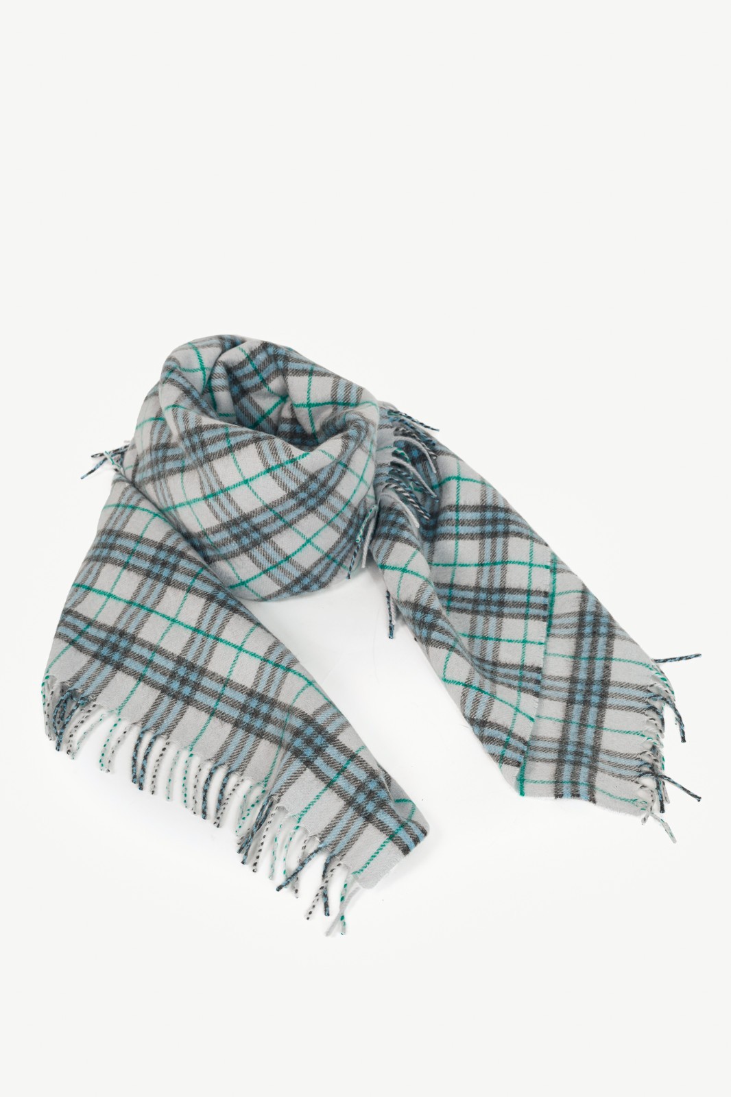 Burberry Light Blue Plaid Cashmere Scarf