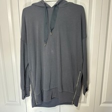 Aerie Hoodie Women M Gray City Side Zip Oversized Pullover Sweatshirt Distressed