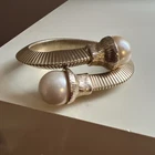 VTG 1970’s Snake Pearl Omega Coil Wrap Gold Tone Bracelet