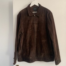 Thomas Nash Mens Suede Leather Brown Smart Collar Zip Jacket Size Large