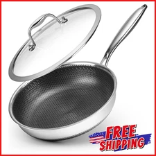 NONSTICK SKILLET FRYING PAN Cookware Deep Stainless Steel Saute Pan With Lid