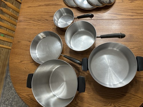 Revere Ware 1801 Stainless Steel Tri-Ply Disc Cookware 9 Piece Set Pots Pan VTG - Picture 8 of 20