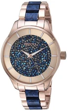Invicta Women's 'Angel' Quartz 40mm Rose-Gold & Blue Stainless Steel Watch 24662