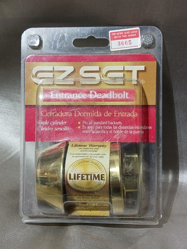 EZ SET: "Entrance Deadbolt Lock Single Cylinder 2 Keys Polished Brass NEW!"