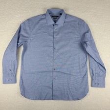 John Varvatos Shirt Mens 17 34/35 L/XL Blue Signature Tailored Dress Button Up