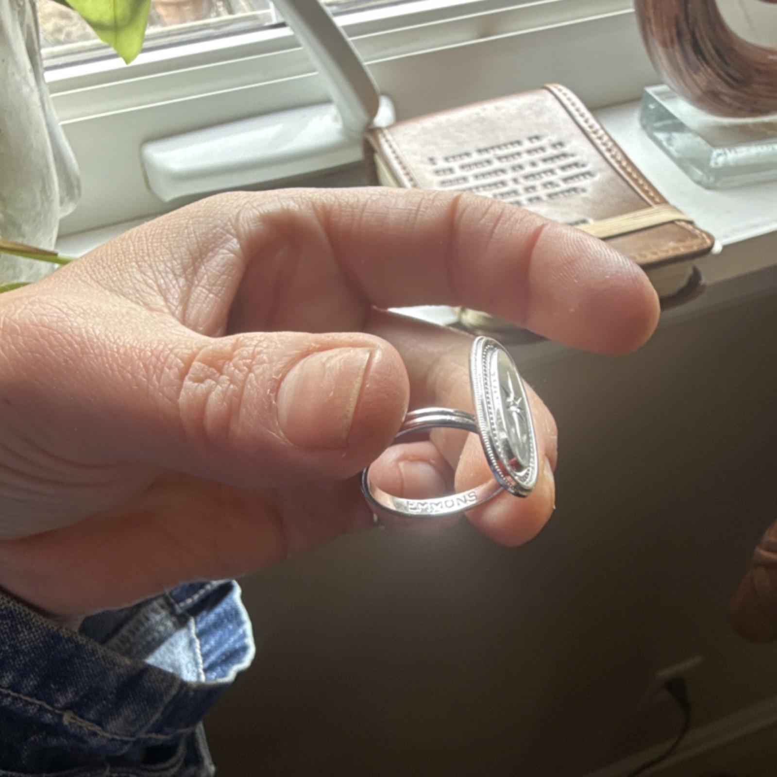 Handcrafted Silver Adjustable Oval Red Cocktail R… - image 2