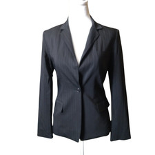 Elie Tahari Black Pinstriped Structured Blazer Size 4 One Button Office Career