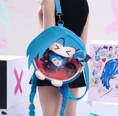 #ad LOL Presale League of Legends Arcane Jinx Itabag Backpack 38cm Anime Head Bag $33.99