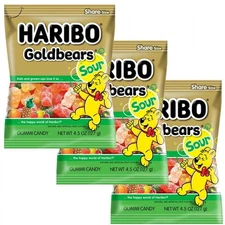 Haribo Sour Goldbears, 4.5oz Gummy Bag (3 Pack)