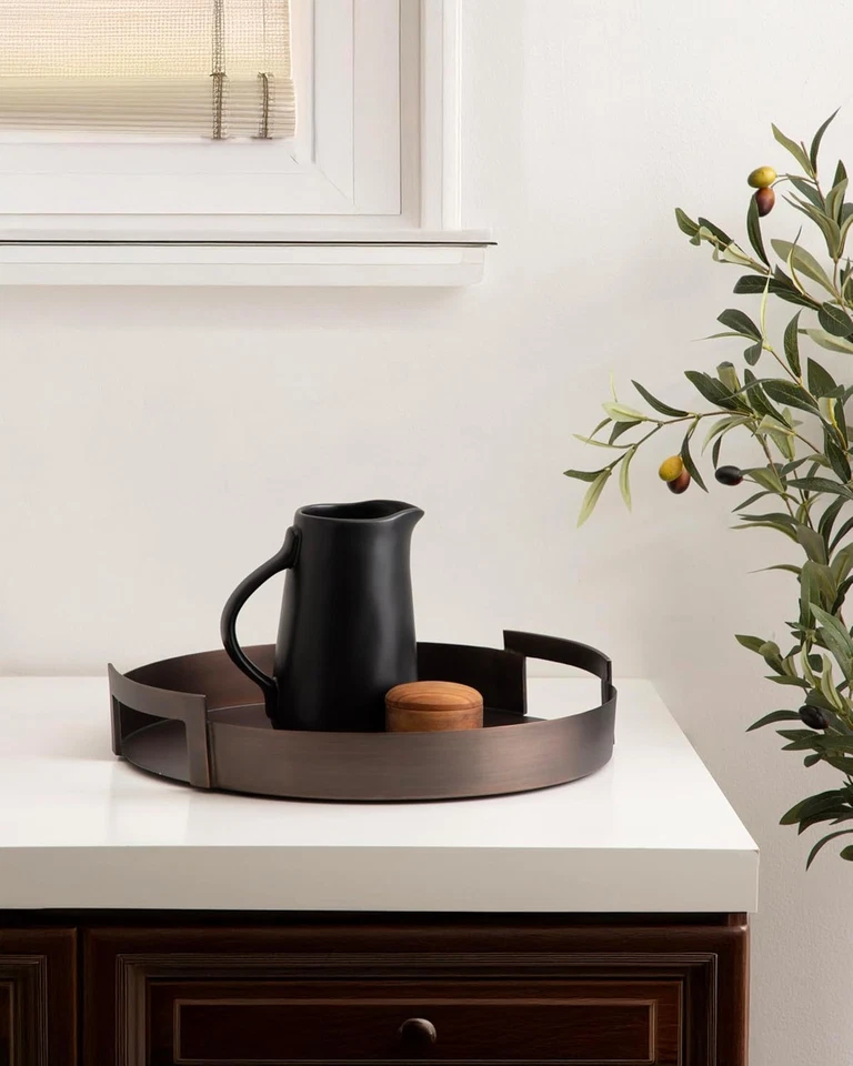 Myo Transitional Metal round Tray; 15 Inch Diameter; Bronze; Modern Glam Circula - Image 4 of 4