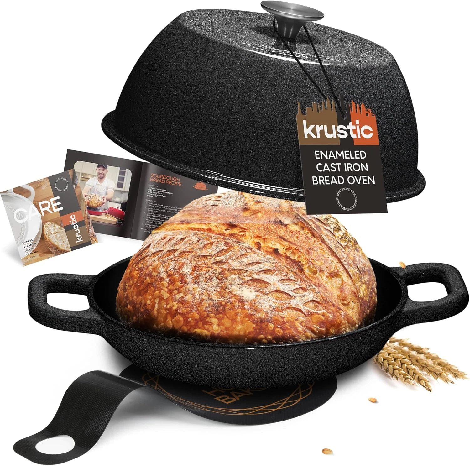 Enameled Cast Iron Dutch Oven 6Qt for Sourdough Baking with Silicone Mat