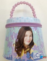 Icarly Round Tote Carry All Tin Box Lunchbox Lunch Box With Zipper - Purple Icarly Round Tote Carry All Tin Box Lunchbox Lunch Box With Zipper - Purple