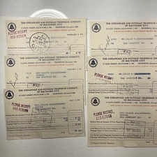 6 1947 Chesapeake & Potomac Telephone Company Baltimore City Phone Bill Ephemera