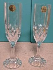 Fluted Champagne Set of Two Bretagne by Cristal D'Arques Mint with Stickers