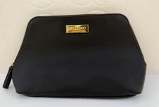 SHISEIDO BLACK LEATHER COSMETIC ZIPPER MAKE UP BAG / POUCH