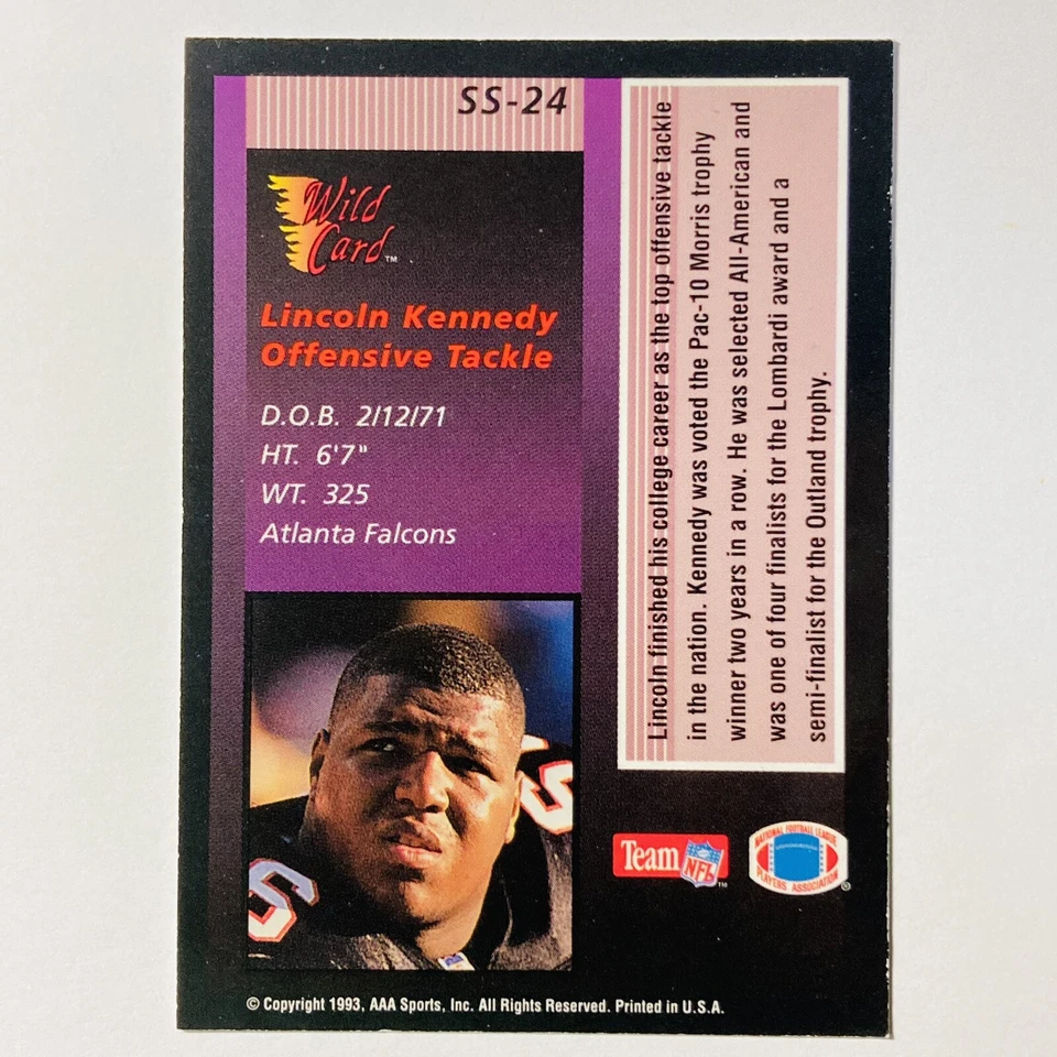 1993 AAA Sports Lincoln Kennedy SS-24 Stat Smasher Atlanta Falcons Football Tc4 - Image 2 of 2