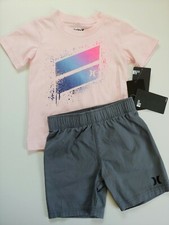 New Hurley Boys T-Shirt Shorts Outfit Lot Size 2T Toddler Pink Grey