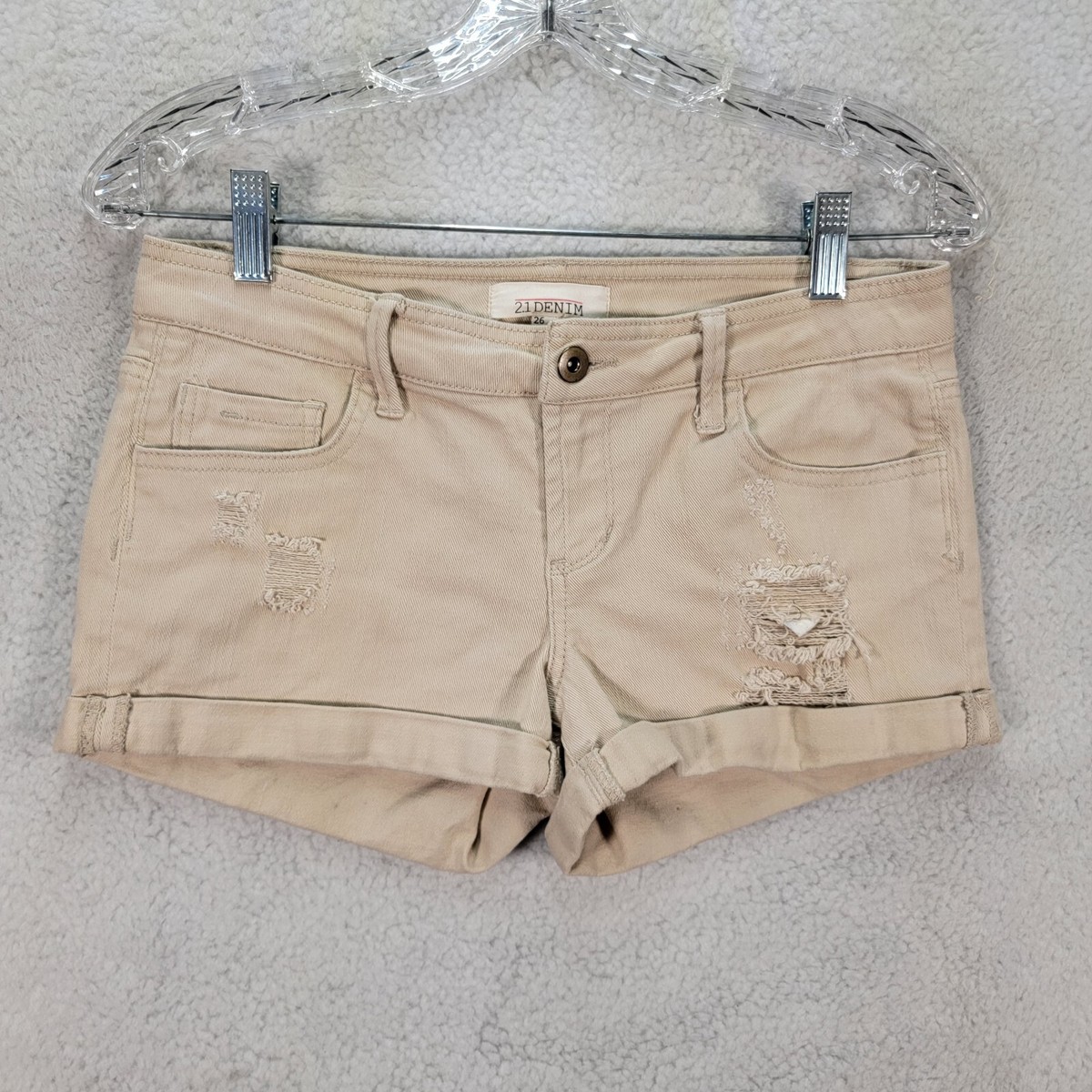 Denim Womens Shorts Size 26 Beige Stretch Low Rise Distress Cuffed Hot  Pants