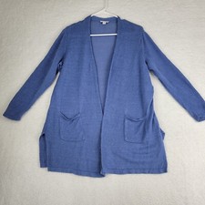 J Jill Long Linen Blend Open Front Knit Cardigan Pockets Women's Large Petite