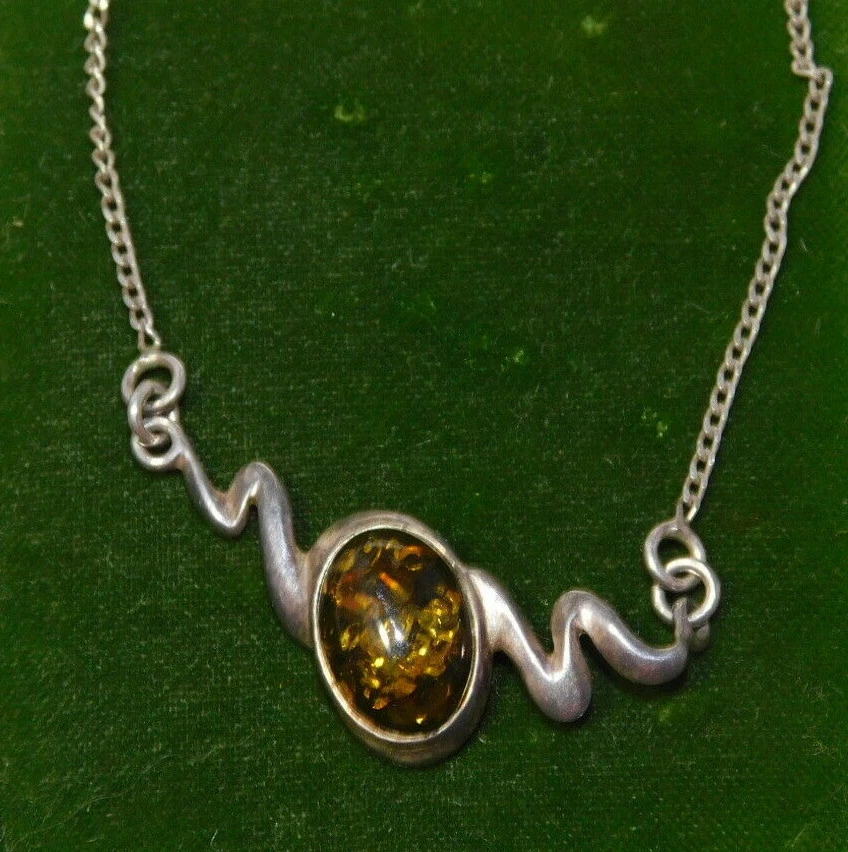 925 Argento Sterling Verde Ambra Ovale Cabochon Catenina 8h 69 - Immagine 4 di 4