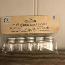 5 Mini Glass Clear Container Metal Top Craft Bottle Storage Small Jar DIY .16 Ea