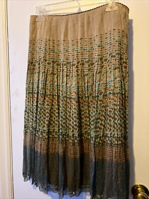 ELIE TAHARI 8 WOMEN'S GORGEOUS SILK SHEER SATIN LINED MULTI TAN BELOW KNEE SKIRT