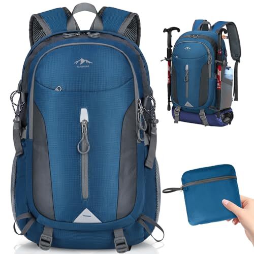 Hiking Backpack 40L Lightweight Packable Camping Backpack Waterproof Blue-image