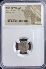 Ancient Greek 35BC-12BC Indo Scythian Azes I/II Genuine Rare NGC Silver Drachm