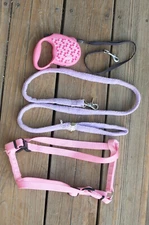 FLEXI Retractable Dog Leash + Strap Harness + Fleece Leash Sz S/M ~ SHIPS FREE
