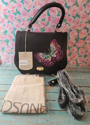 Anuschka Embroidered Flap Leather Satchel-Magical Wings Black-NWT $269
