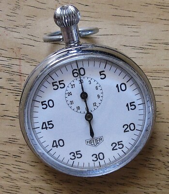 HEUER Circa 1960 STOPWATCH, 60 Second, 30 Minute, Rare 1/5 Second