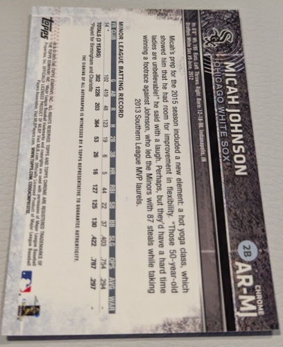 Tarjeta de novato Topps 2015 cromada Micah Johnson automática - Imagen 2 de 2