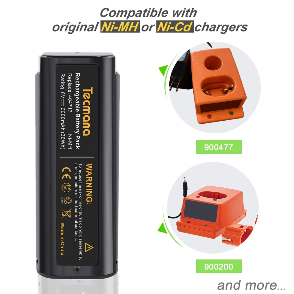TECMANA 2Pack For Paslode 404717 B20544E 900600 902200 IM350A IM250 6V 6Ah Ni-MH Battery