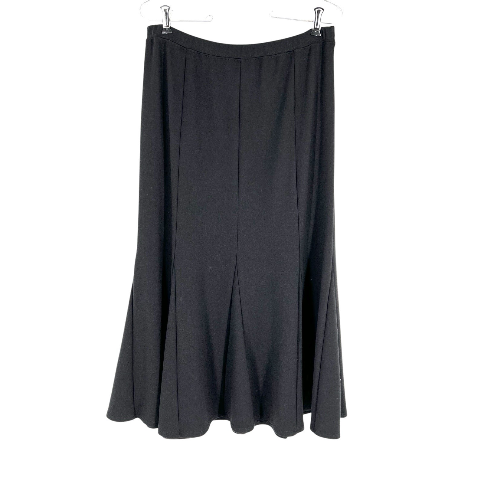 Chicos Midi Skirt Size 1 Black Stretch Ponte Knit Flounce Hem Classic Medium-image