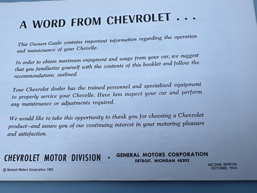 1966 Chevrolet Chevelle Operators Owners Manual SS 396 Original 2and Edition - Bild 2 von 3