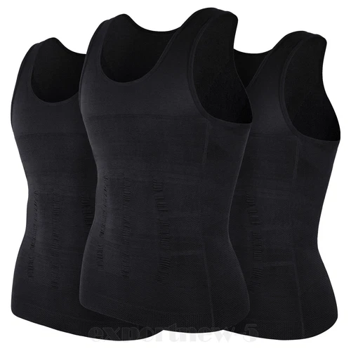 Herren 3er-Pack Schlank Body Shaper Haltung Korrektur Weste Bauch Kompression Tops USA - Bild 17 von 56
