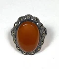 925 Sterling Silver Uncas Cornelian Ring Size 7 Marcasites Vintage 3.88g