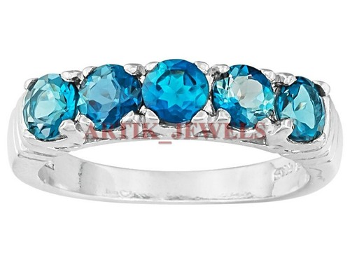 Natural Blue Topaz Gemstone with 925 Sterling Silver Ring for Women's ...