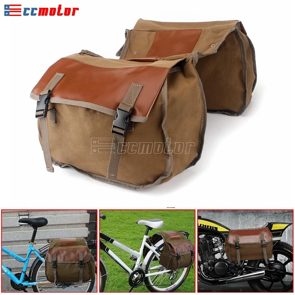 Motorcycle Rear Rack khaki Seat Saddle Bag Storage Pannier Box Canvas Waterproof - Image 2 of 4