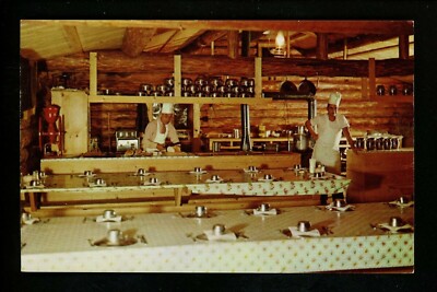 Restaurant postcard Wisconsin WI Hayward, Logging Camp Dining Hall chrome Teich