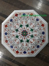 24'' White Marble Table Top Coffee Center Inlay Malachite handmade Lapis fr9