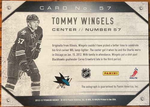 2012-13 Panini Titanium Metallic Marks Tommy Wingels #57 San Jose Sharks - Picture 2 of 2