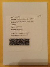 2025 Panini Black Aj Johnson Rookie Signatures SILVER PRIZM Auto Redemption RC