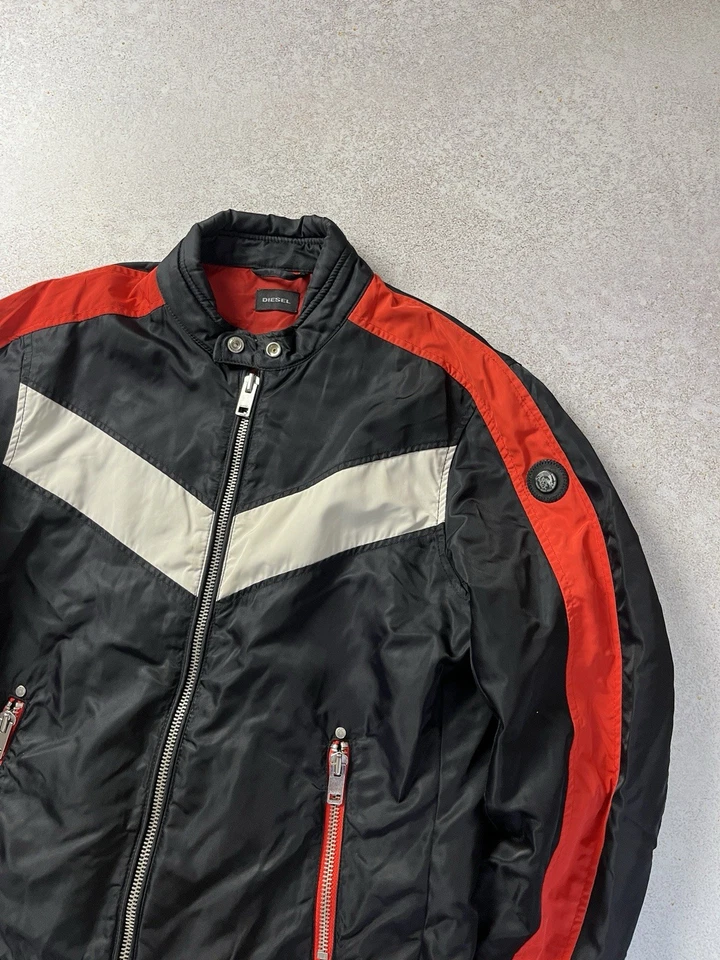 Diesel Jacket Men's Size Medium Bomber Black Red Stripes Moto Zipper Y2K Drip - Image 2 of 4